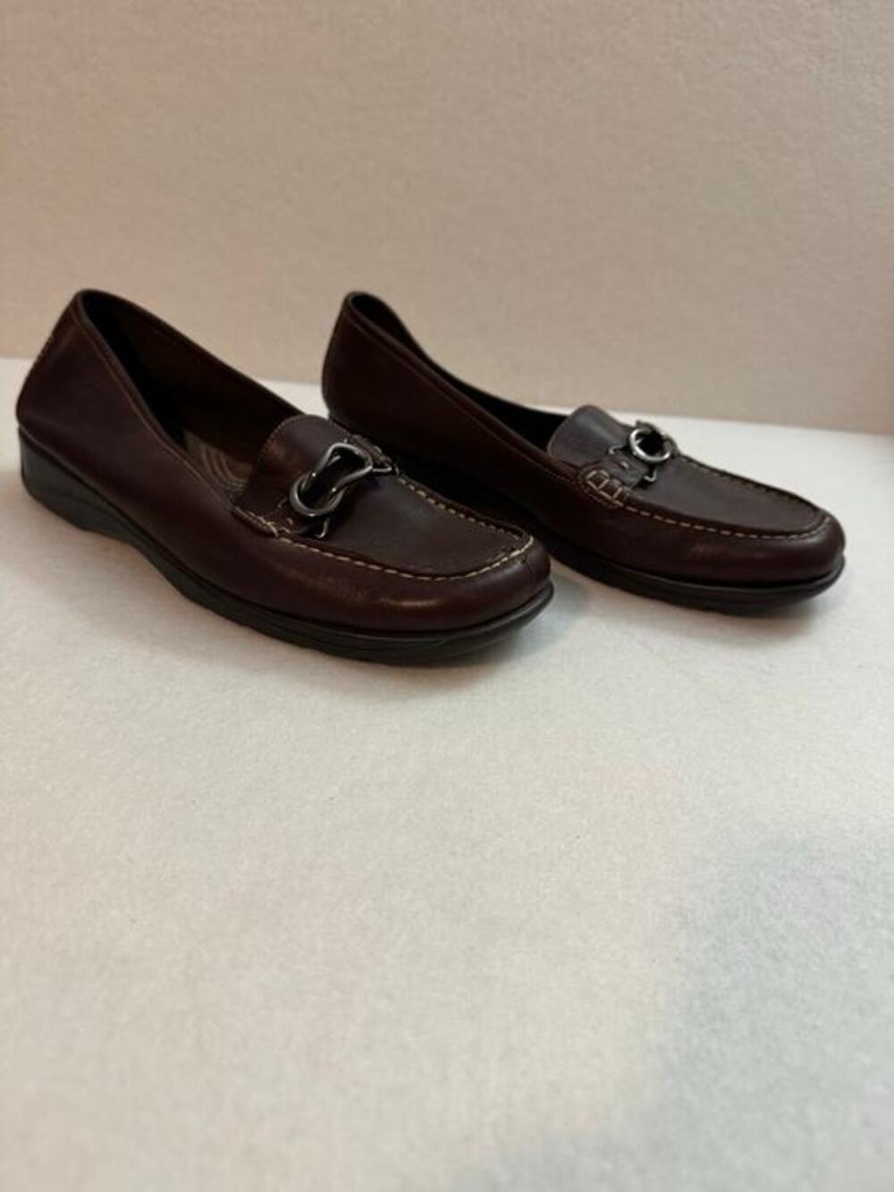 Aerosoles Leather Buckle Toe Comfort Loafers Brown 8.5 Wide